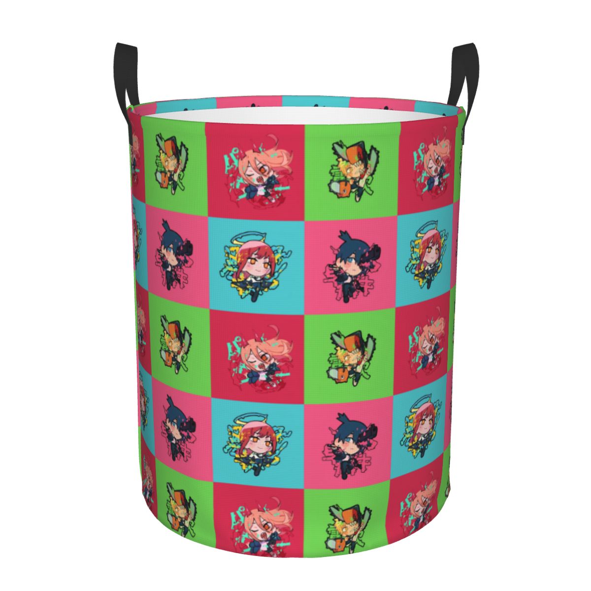 Men Accessories Hamper - Chainsaw Man Manga Checkered Plaid Laundry